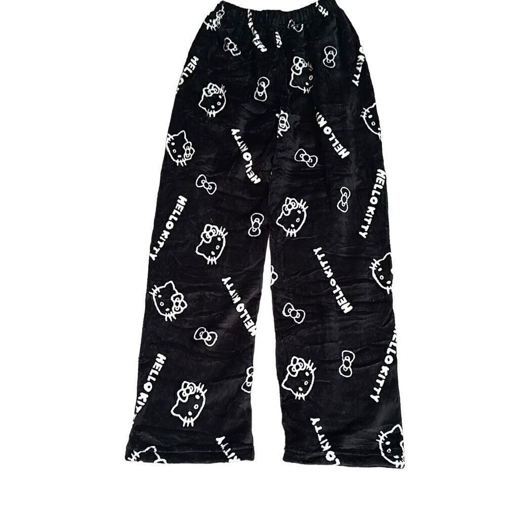 "NEW" Sanrio Hello Kitty Black Fleece Sleepwear Pajama Pants Ladies Sz 3 Junior